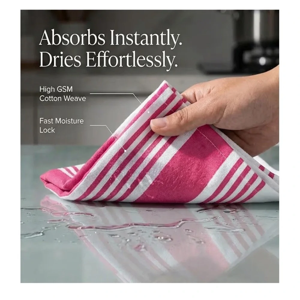 Urban Villa 6 Pack Kitchen Towels 20x30 XL 100% Cotton Pink White Stripe
